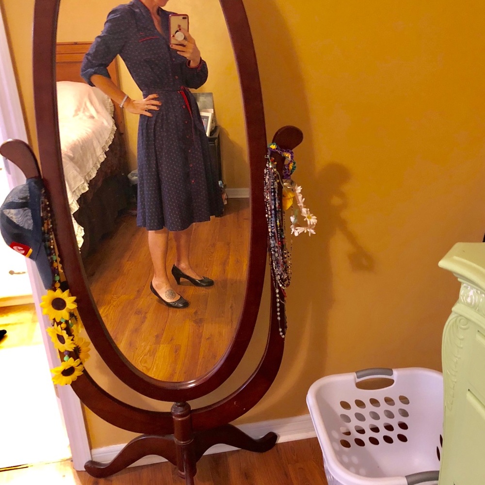 Vintage Navy Blue Button Down Dress